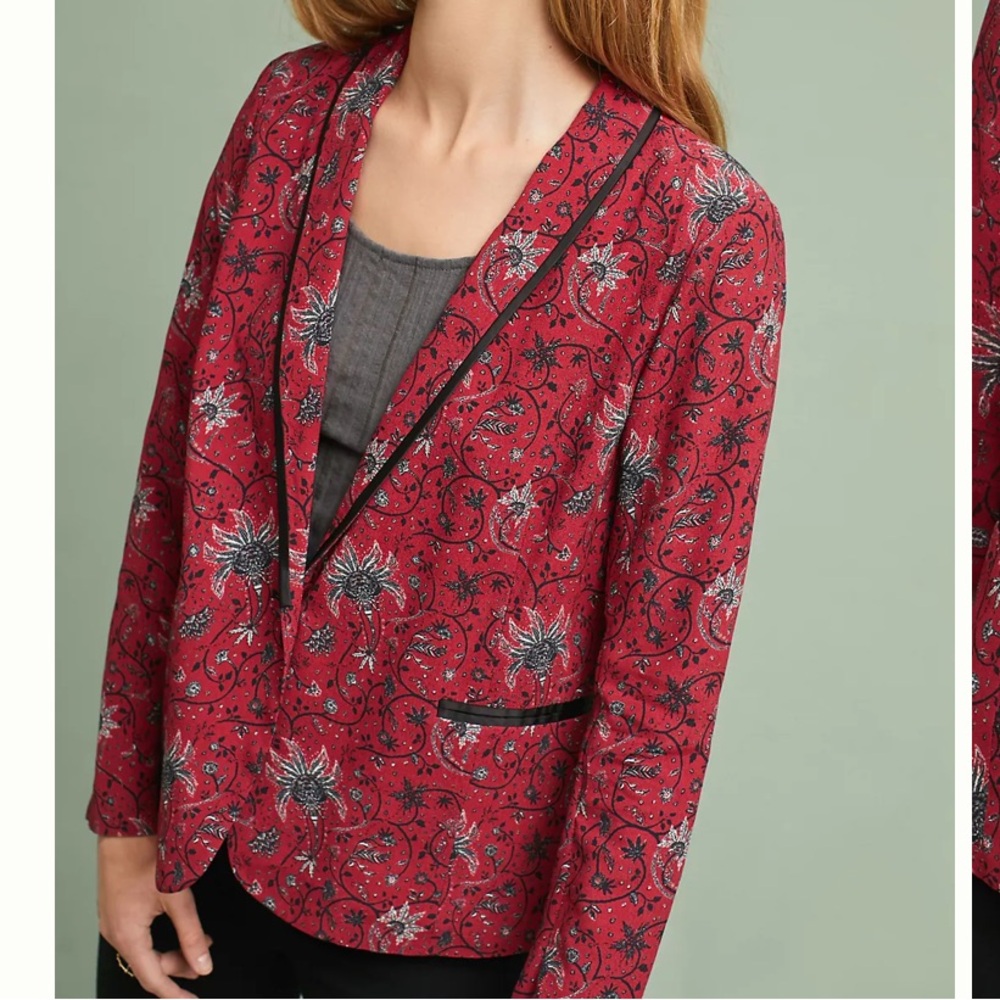 Anthropologie Bernice piped floral blazer size M
